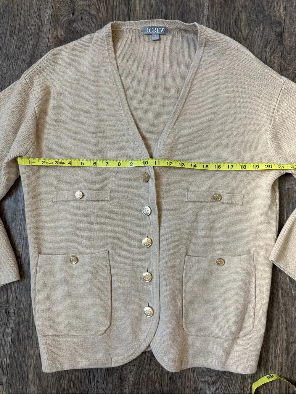 J. Crew Neutral Beige V-Neck Gold Button Cardigan Sweater 100% Cotton Fall S
